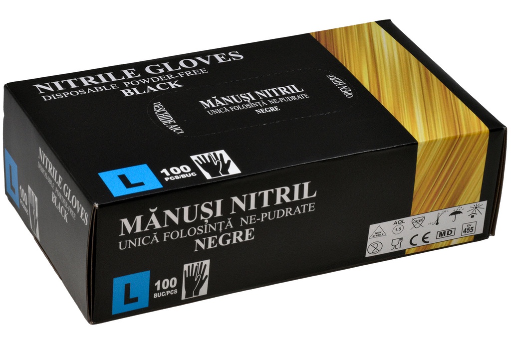 MANUSI NITRIL NEPUDRATE NEGRE L (063) 100 BUC/CUT