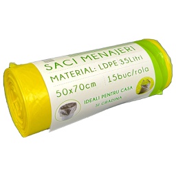 [702206] SACI MENAJ COLOR LDPE 35 L 15 BUC/SET